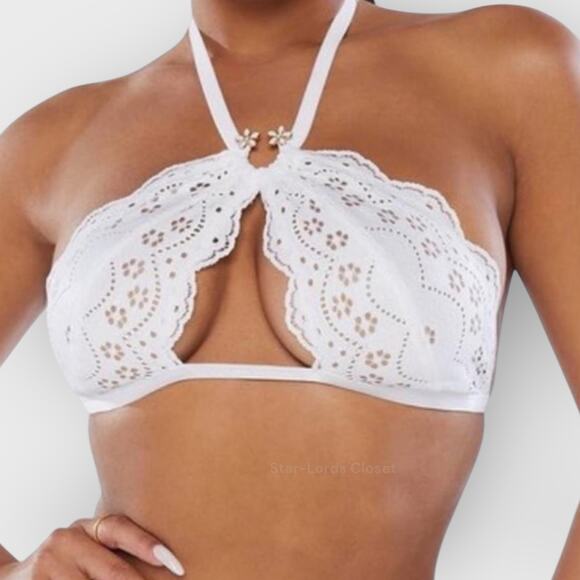 Savage X Fenty Curvy Broderie Lace Halter Bralette | Plus 3X White Festival Top - Picture 10 of 10